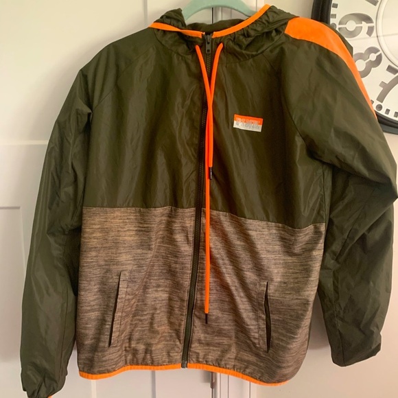 Victoria Secret Pink XS-S Zip up Jacket Army Green/Orange Nylon Hooded - Picture 3 of 6